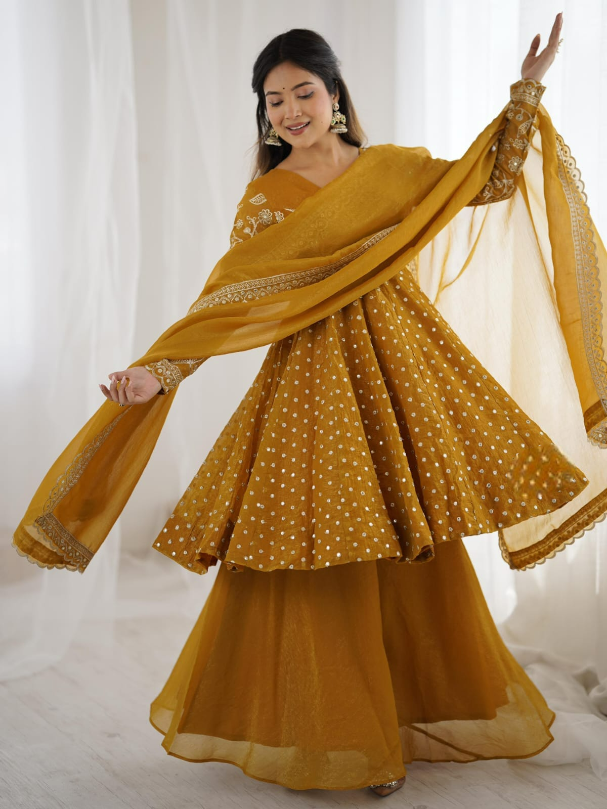 Mustard Yellow Embroidery Sequence Work Sharara set